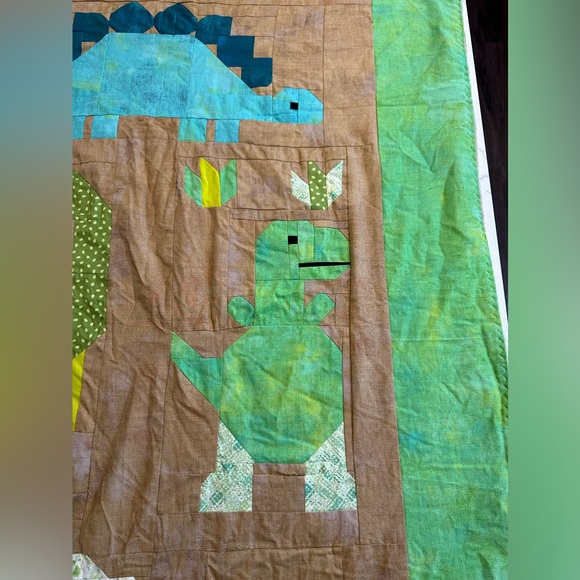 Dinosaur Baby Blanket Quilted Patchwork Fleece Side - Picture 3 of 8
